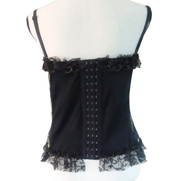 Black & Gold Floral Lace Trim Corset Top Steampunk Gothic Lolita Victorian - Picture 6 of 15